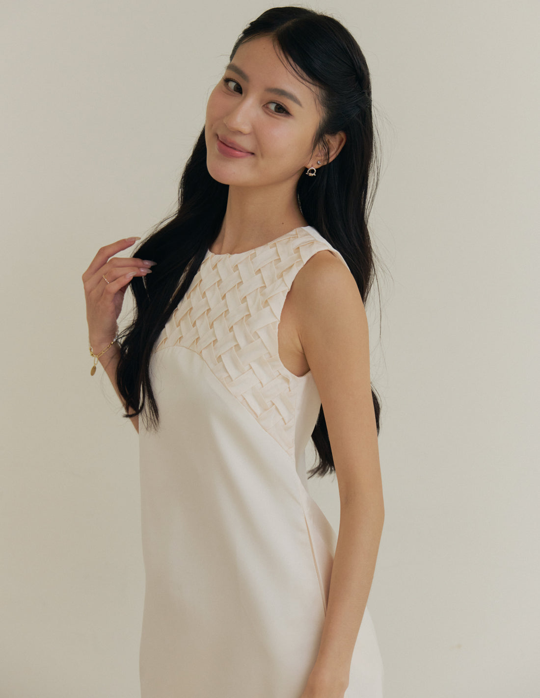 Clarissa Weave Shift Dress in Cream