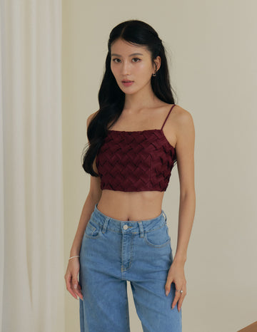 *PO* Marissa Weave Padded Crop Top in Wine