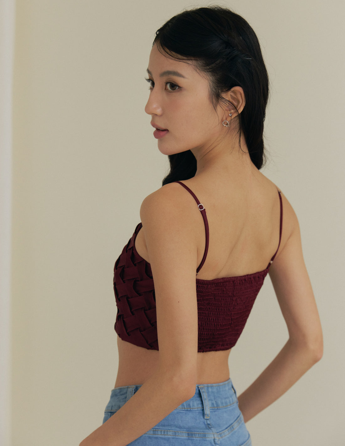 *PO* Marissa Weave Padded Crop Top in Wine