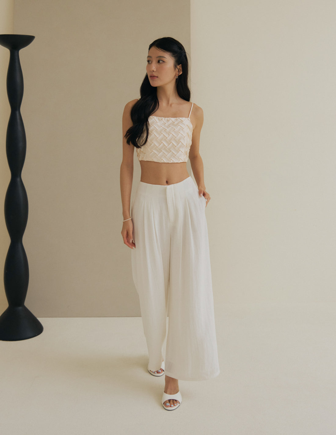 *PO* Marissa Weave Padded Crop Top in Cream