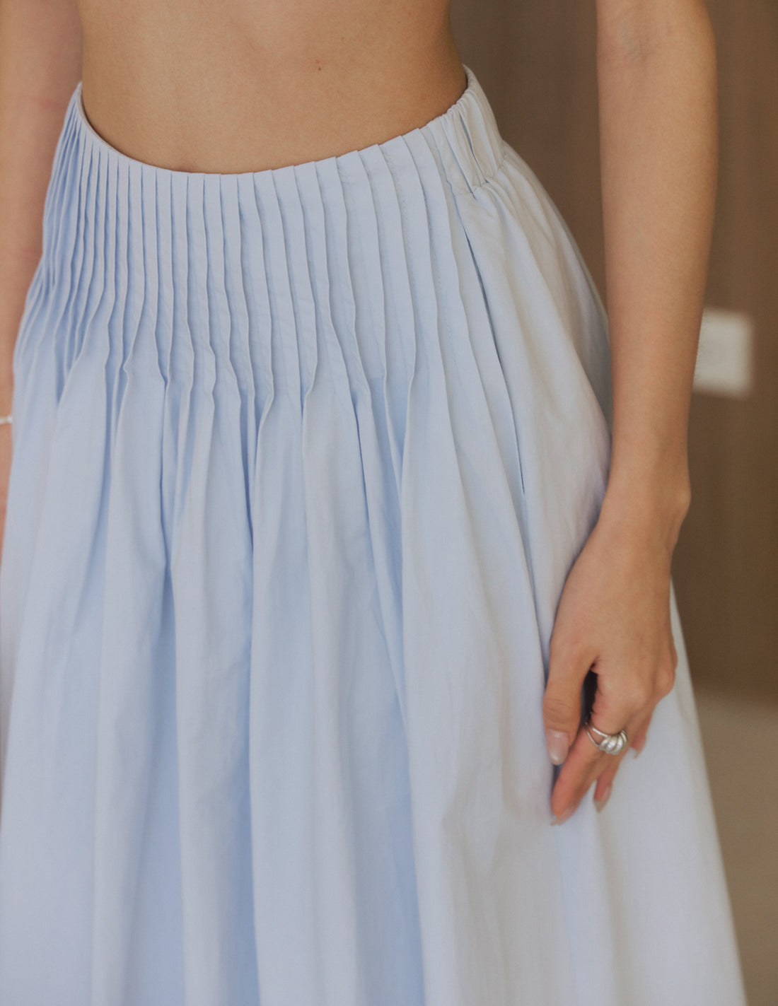 Solene Pleated Midi Skirt in Powder Blue