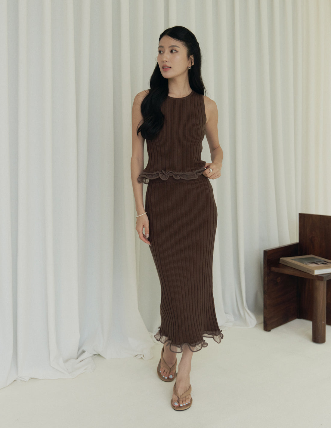 Janessa Ribbed Knit Top in Brown