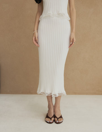 Brielle Ribbed Knit Midi Skirt in White