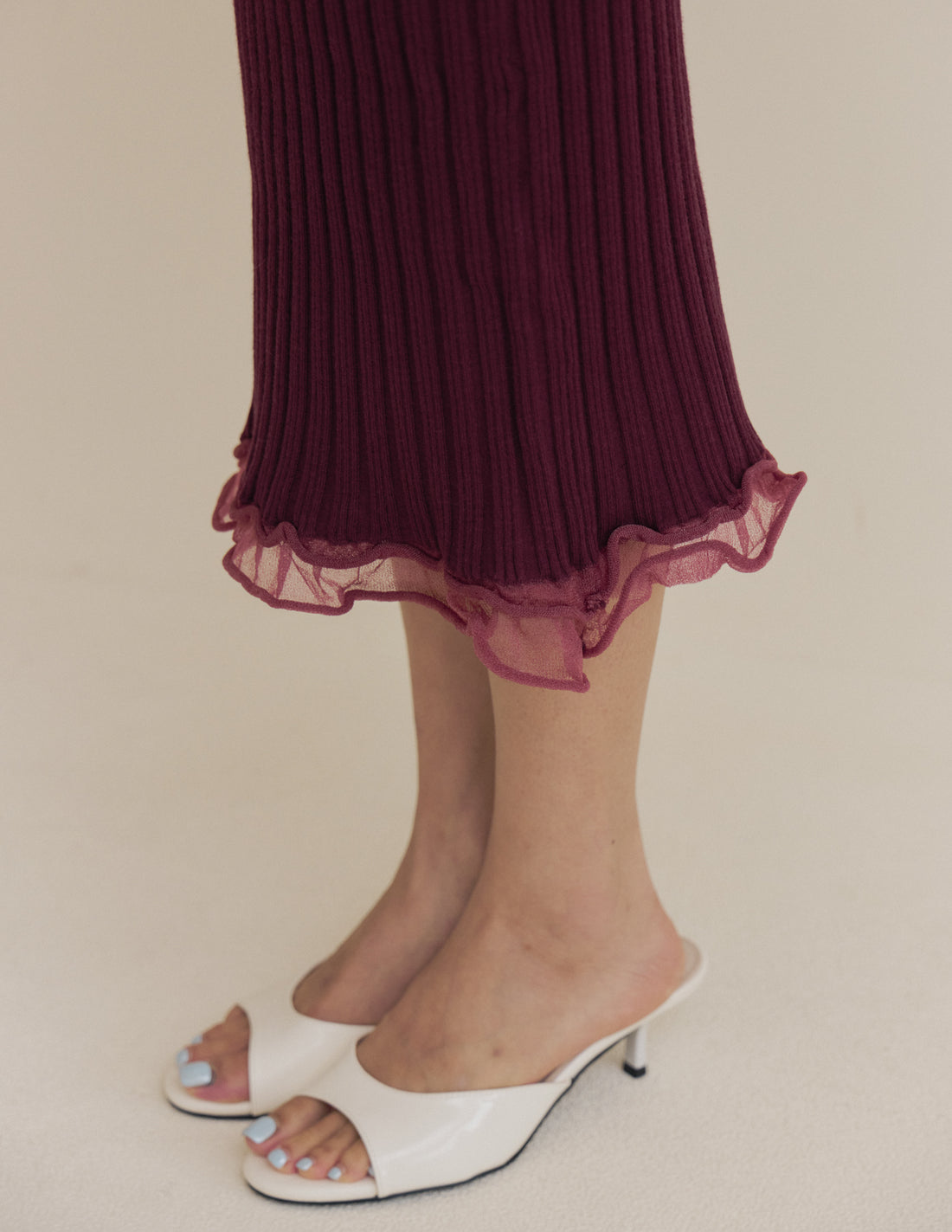 Brielle Ribbed Knit Midi Skirt in Berry