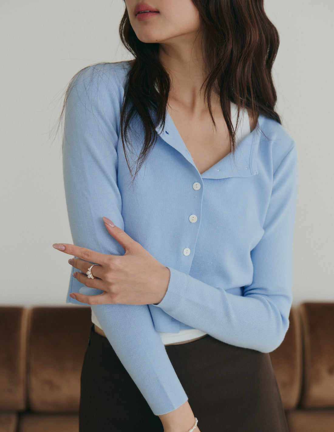Avery Knit Crop Cardigan in Blue