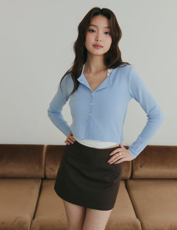 Avery Knit Crop Cardigan in Blue