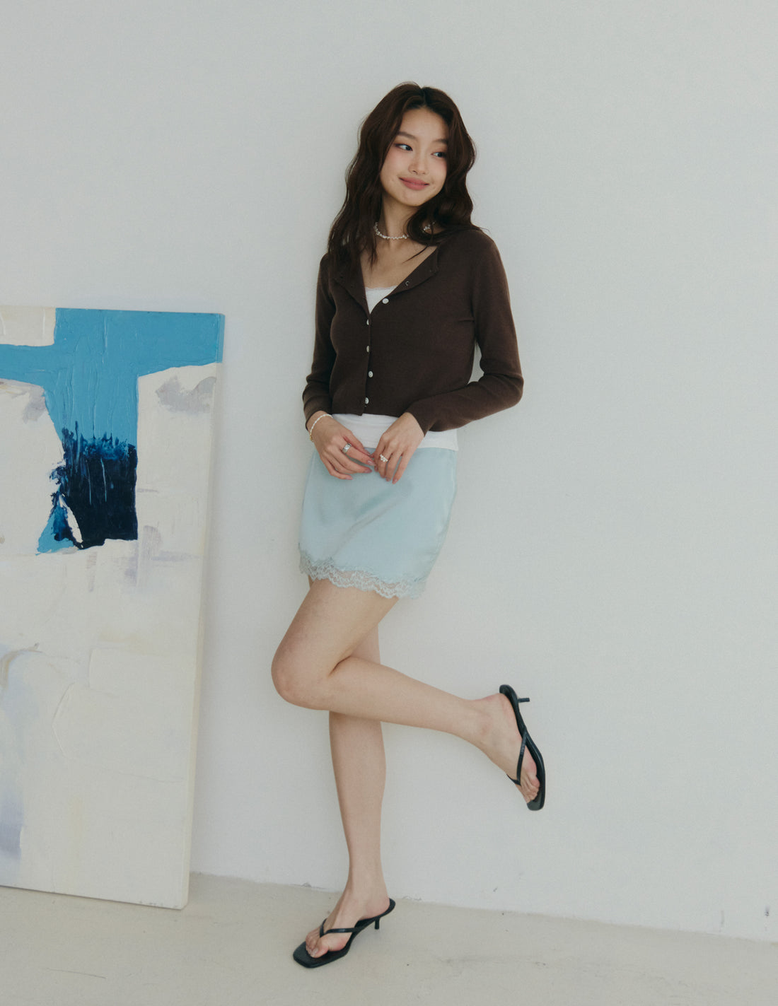 Avery Knit Crop Cardigan in Brown