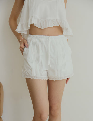 Inez Lace-Trim Pintuck Shorts in White