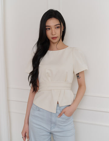 Sasha Tie Waist Top in Cream