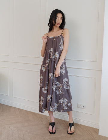 Coco Embroidered Floral Dress in Brown