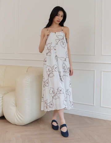 Coco Embroidered Floral Dress in White