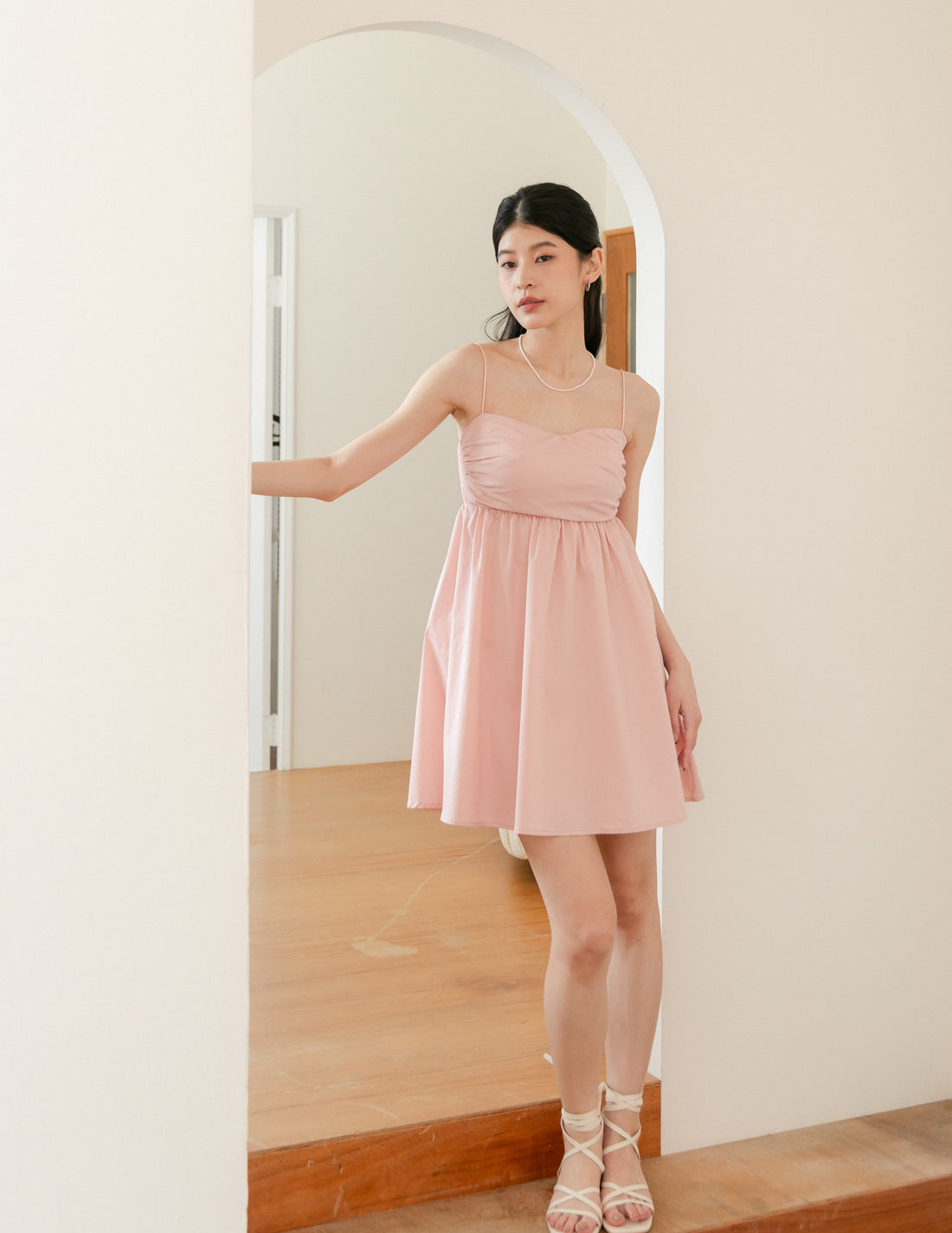 Christelle Padded Babydoll Dress in Blush