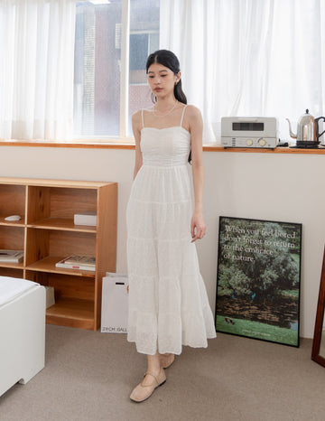 Lyndsey Padded Maxi Dress in White Eyelet