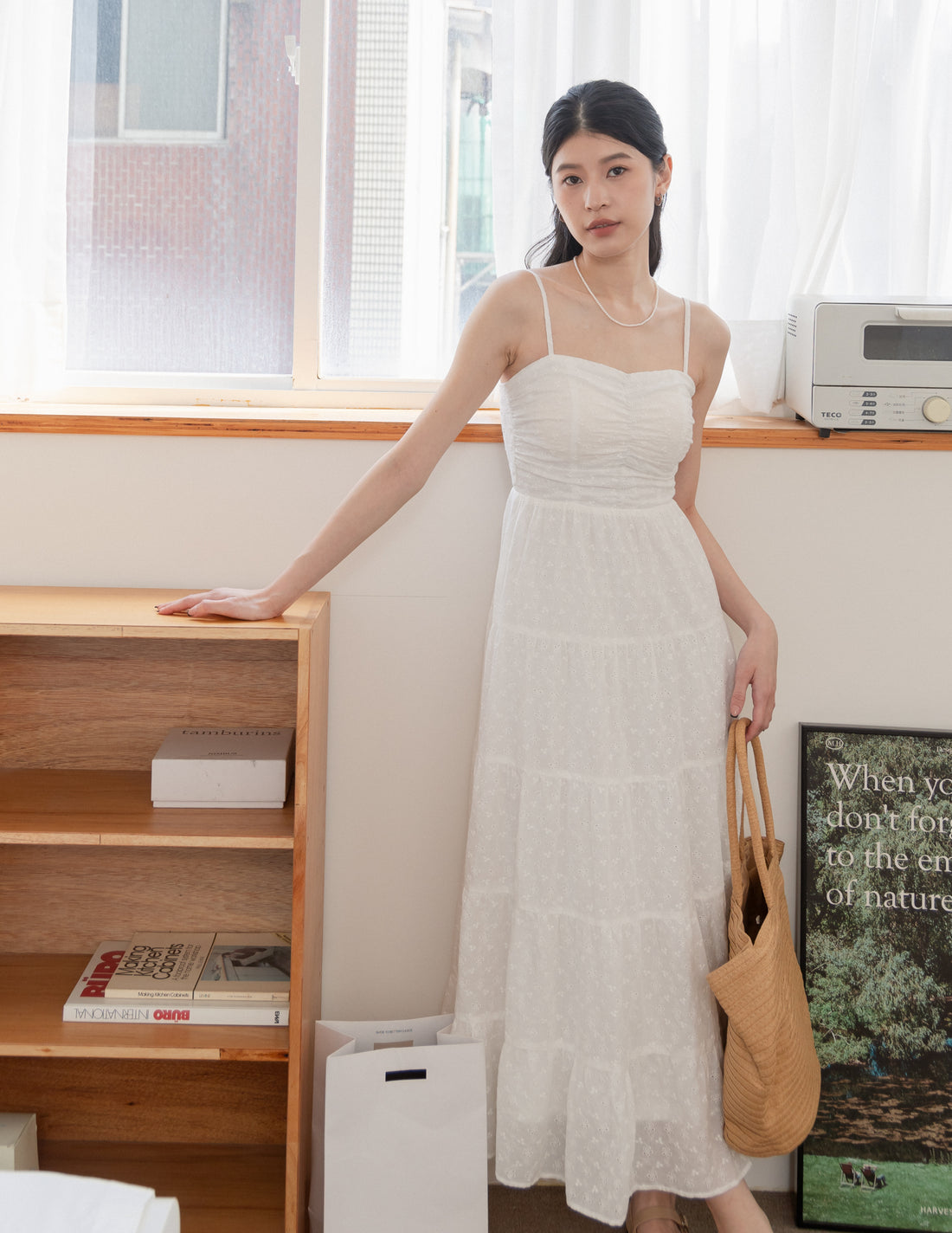 Lyndsey Padded Maxi Dress in White Eyelet