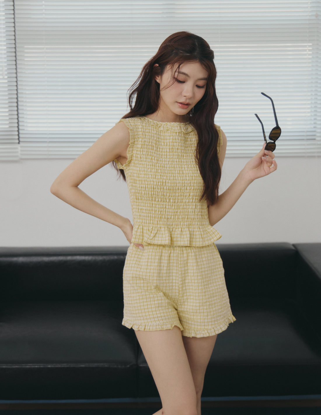 Cora Plaid Shorts in Yellow