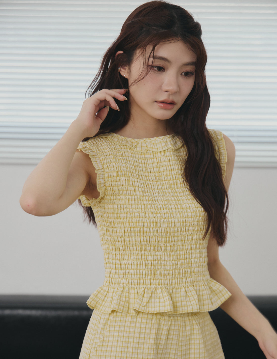 Veda Smocked Plaid Top in Yellow