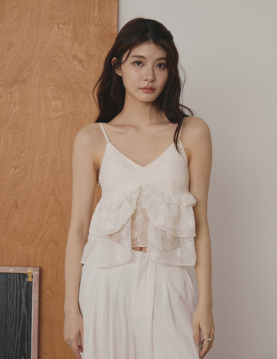 Hannah Lace Ruffle Top in Ivory
