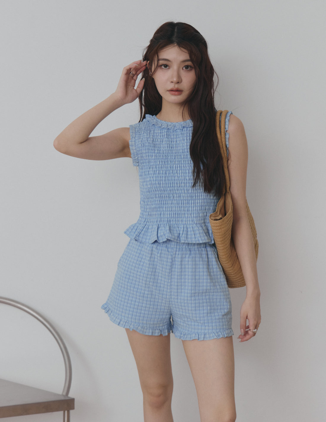 Veda Smocked Plaid Top in Blue