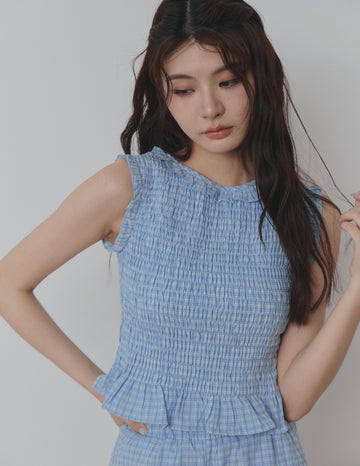 Veda Smocked Plaid Top in Blue
