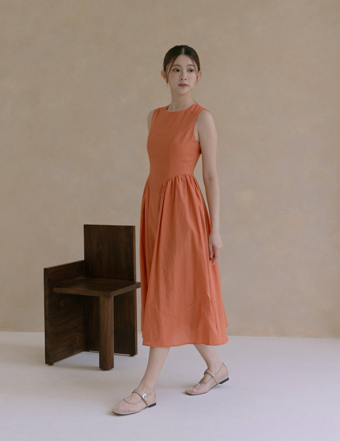 Zuri Pleated Dress in Terracotta