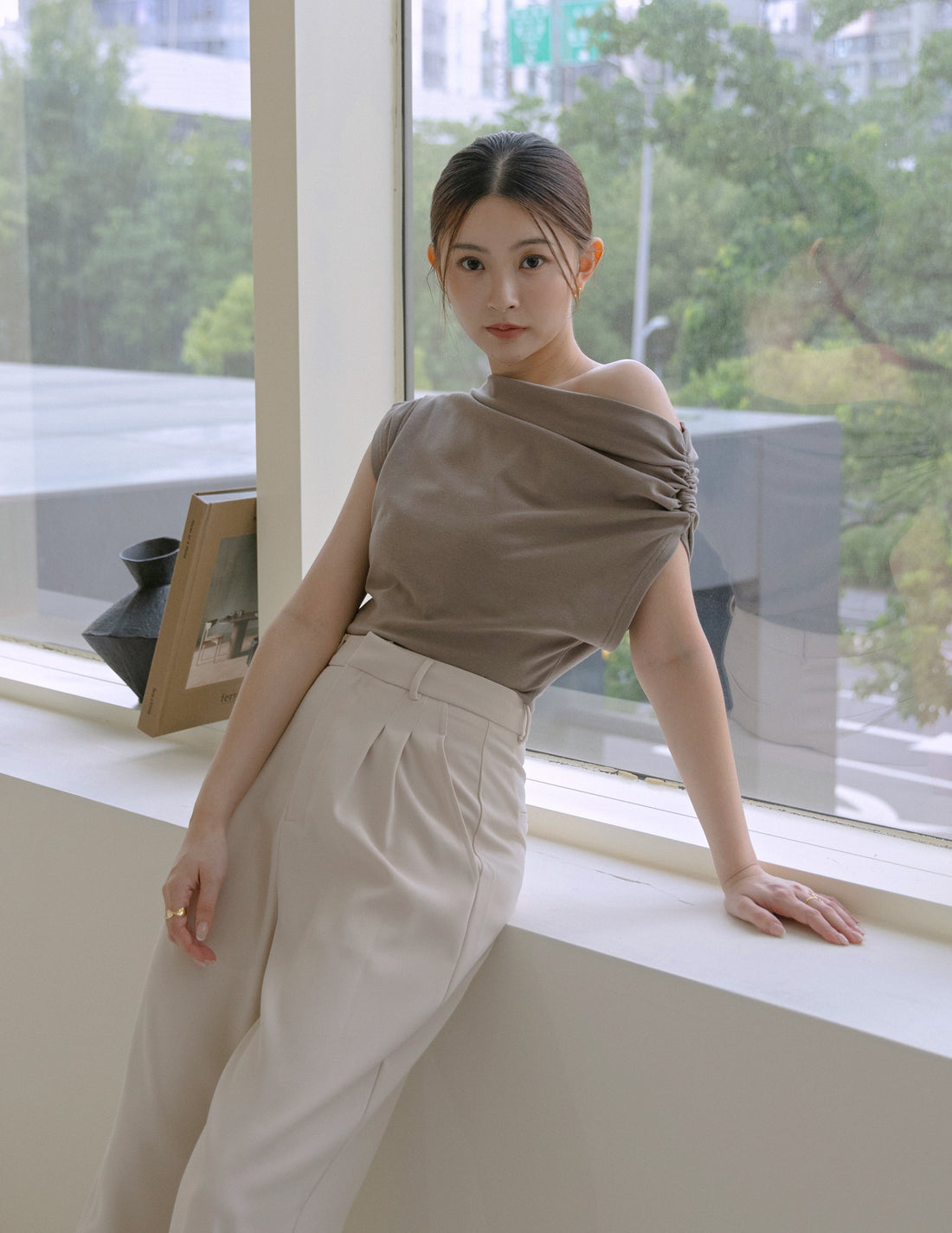 Sofie Asymmetric Top in Taupe