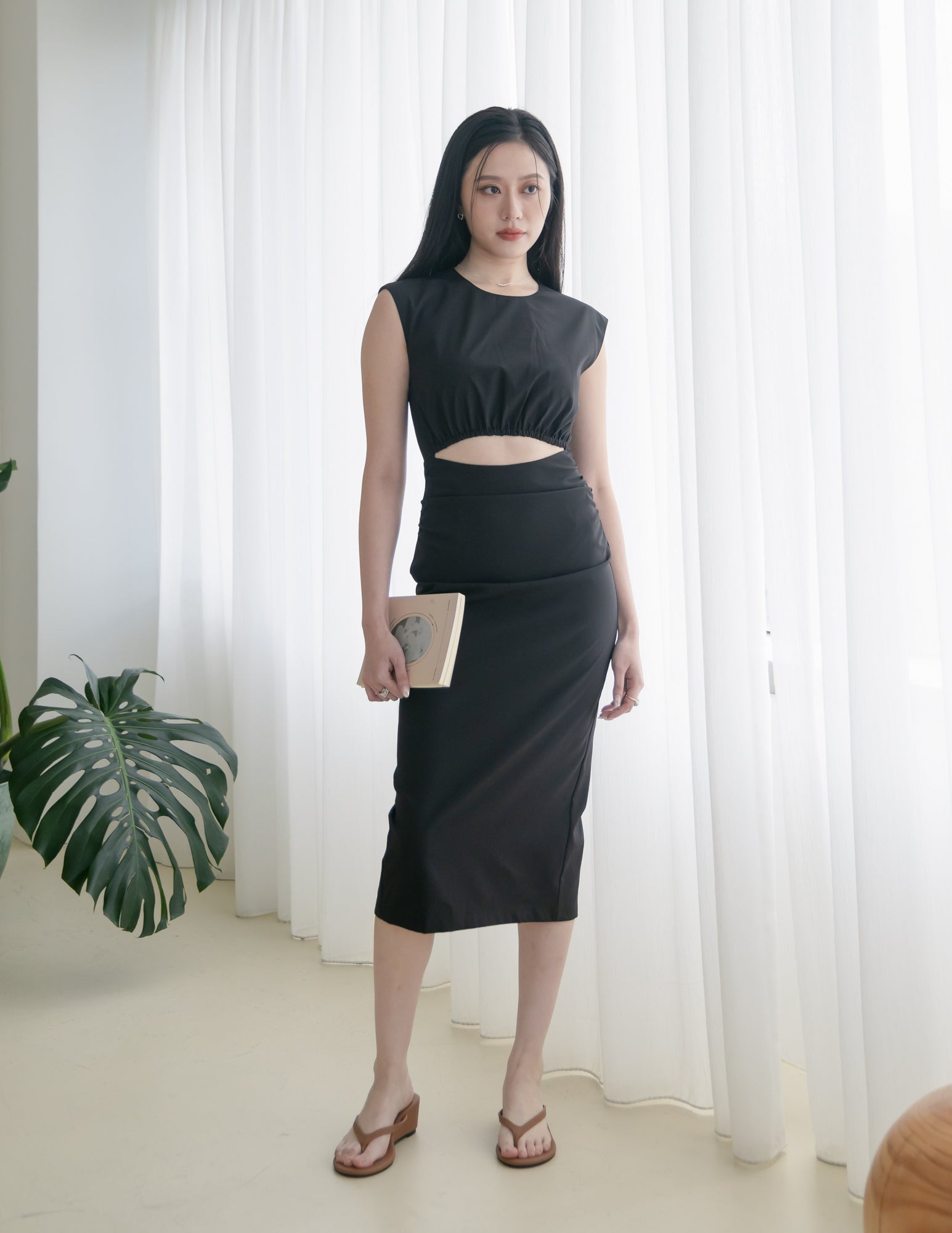 Tessa Cutout Midi Dress in Black