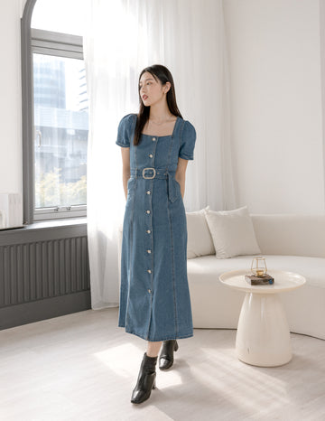 Natasha Denim Dress in Mid Wash