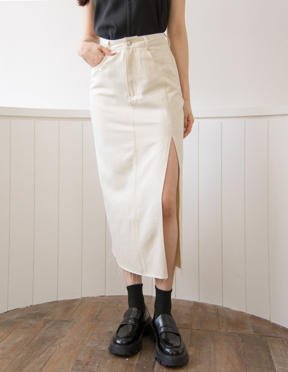 Ashley Denim Skirt in Cream