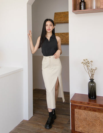 Ashley Denim Skirt in Cream